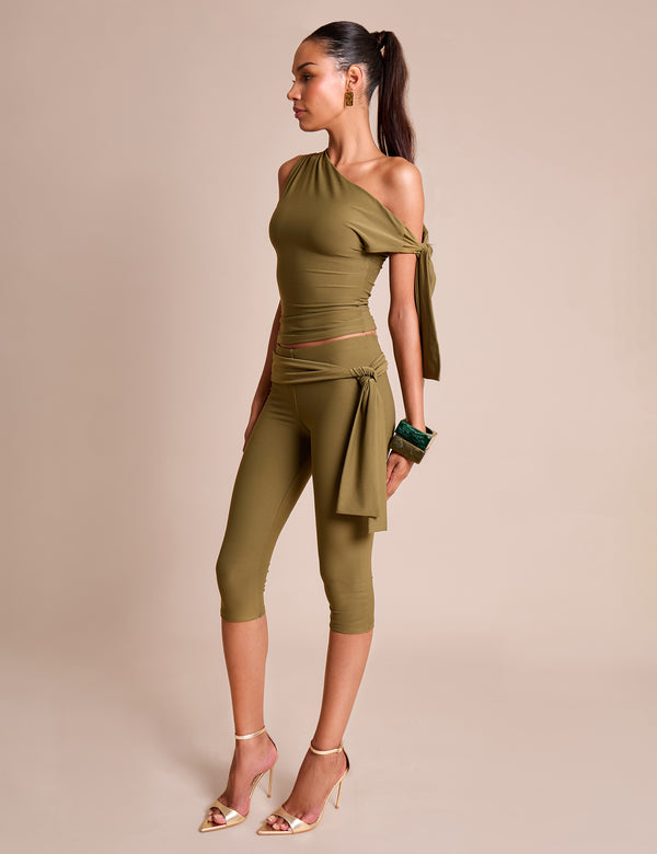 public desire Knot Detail Tie Side Luxe Slinky Capri Pants Khaki