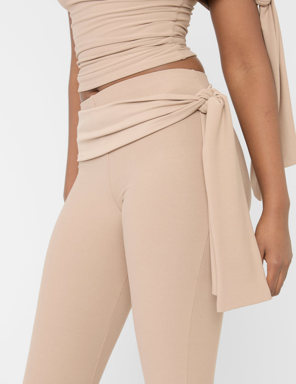 Public Desire Knot Detail Tie Side Luxe Slinky Capri Pants Latte