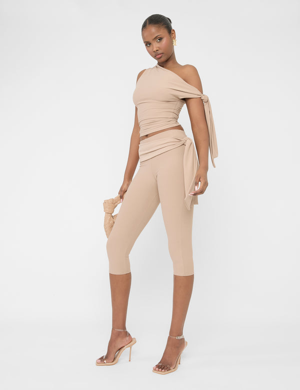 public desire Knot Detail Tie Side Luxe Slinky Capri Pants Latte