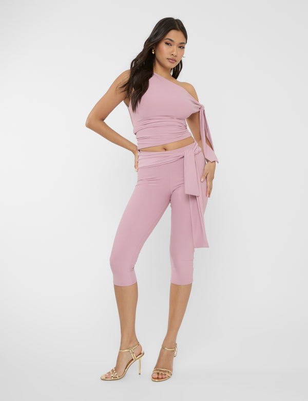 Public Desire Knot Detail Tie Side Luxe Slinky Capri Pants Mauve