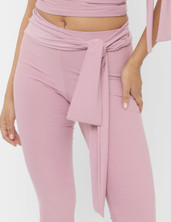 Public Desire Knot Detail Tie Side Luxe Slinky Capri Pants Mauve