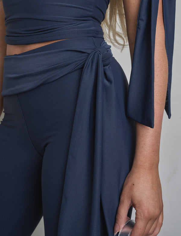 Public Desire Knot Detail Tie Side Luxe Slinky Capri Pants Navy
