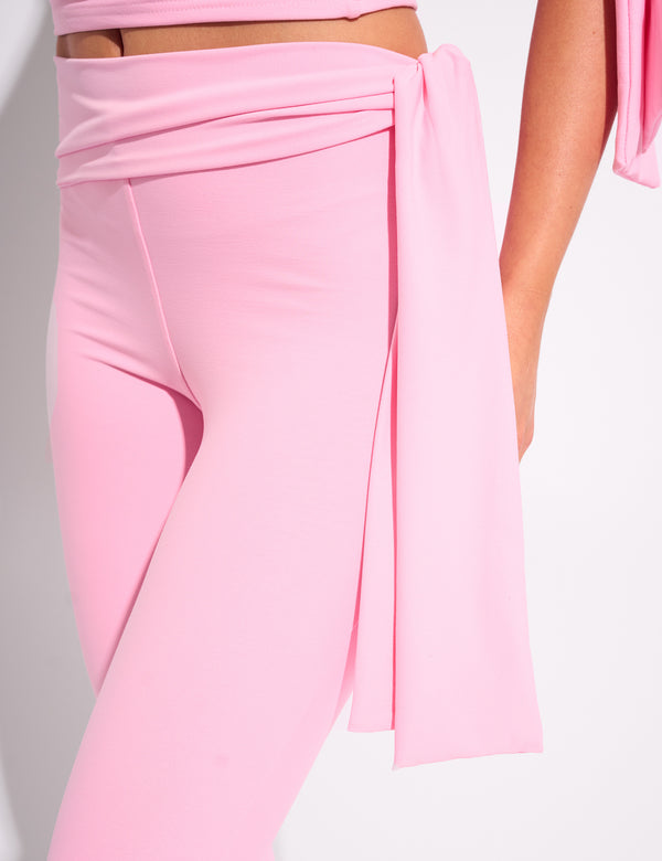 Public Desire Knot Detail Tie Side Luxe Slinky Capri Pants Pink