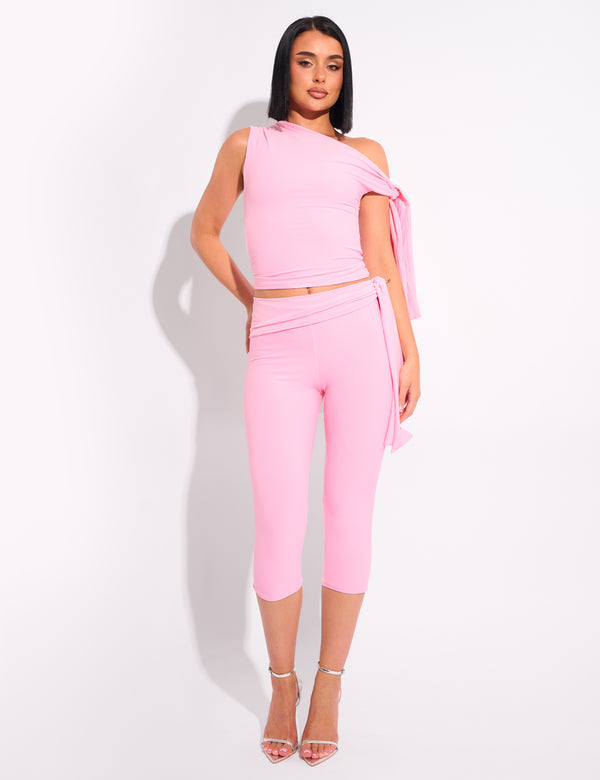 public desire Knot Detail Tie Side Luxe Slinky Capri Pants Pink