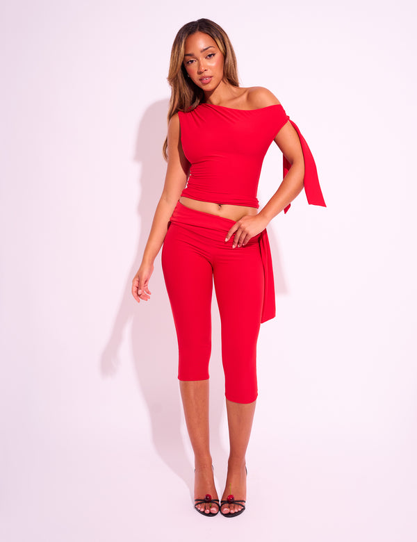 public desire Knot Detail Tie Side Luxe Slinky Capri Pants Red