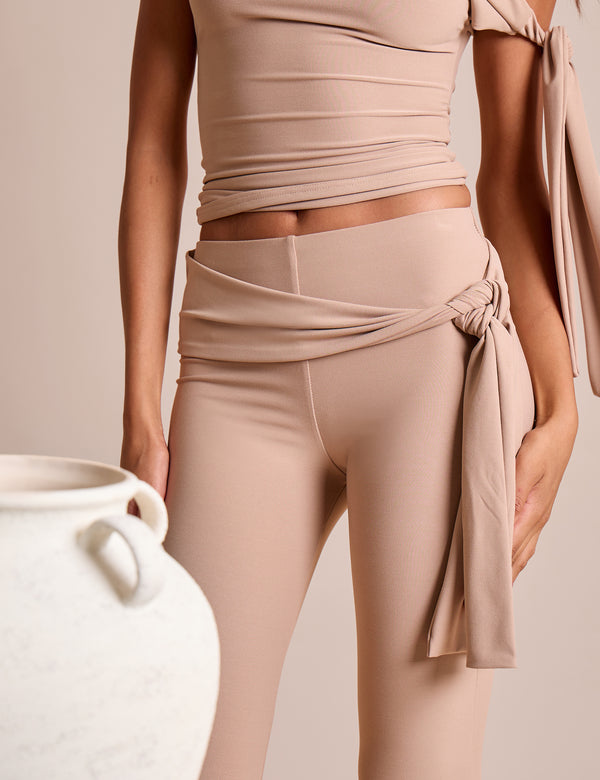 Public Desire Knot Detail Tie Side Luxe Slinky Capri Pants Stone