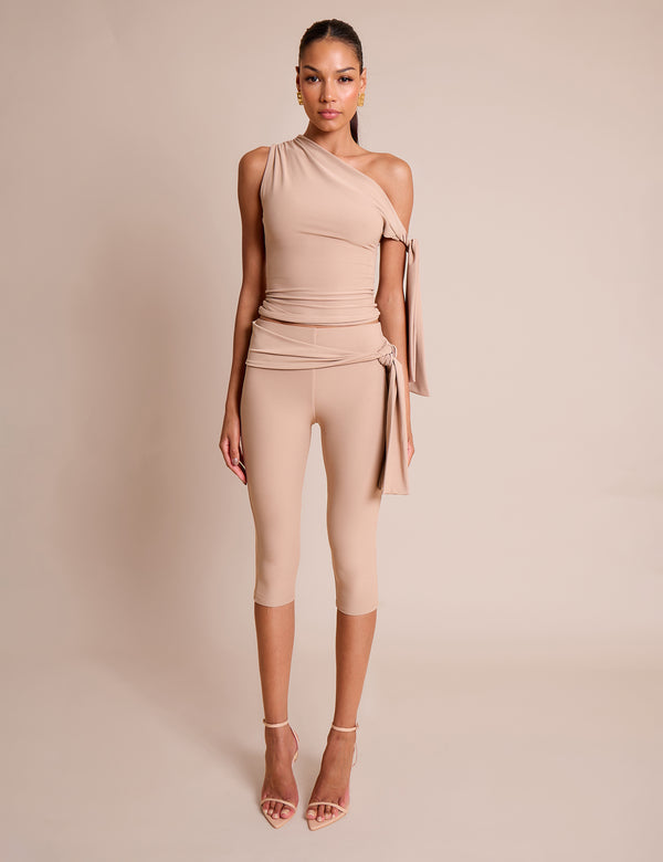 public desire Knot Detail Tie Side Luxe Slinky Capri Pants Stone