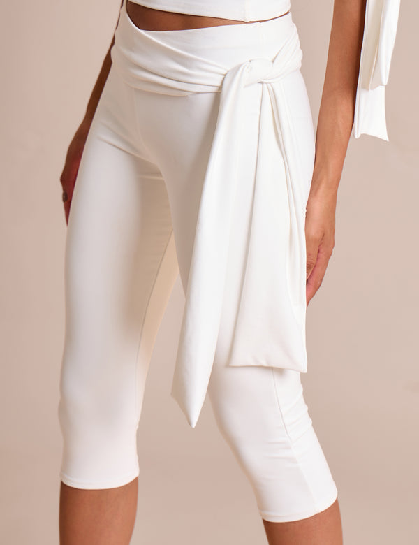 Public Desire Knot Detail Tie Side Luxe Slinky Capri Pants White