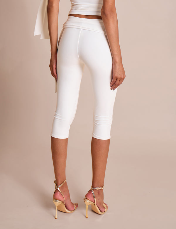 Public Desire Knot Detail Tie Side Luxe Slinky Capri Pants White