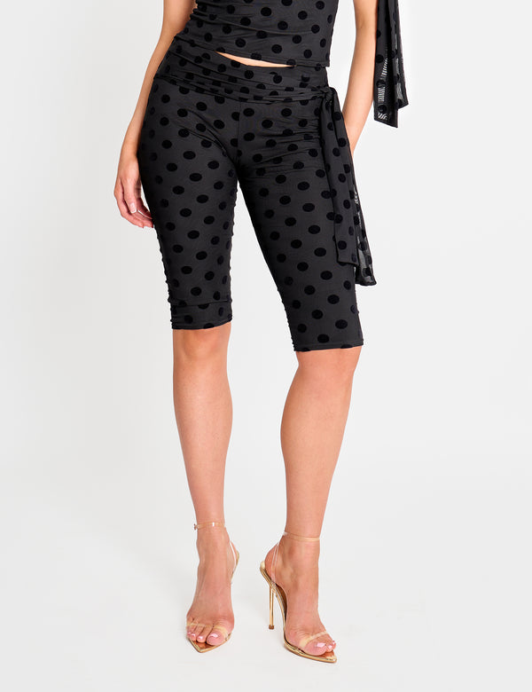 Public Desire Knot Detail Tie Side Polka Dot Devore Capri Pants Black