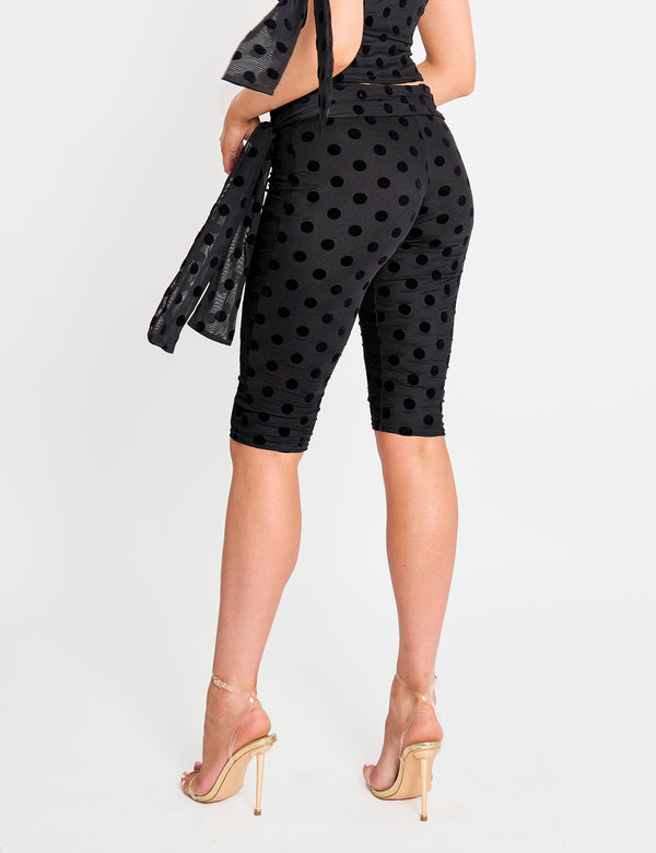 Public Desire Knot Detail Tie Side Polka Dot Devore Capri Pants Black