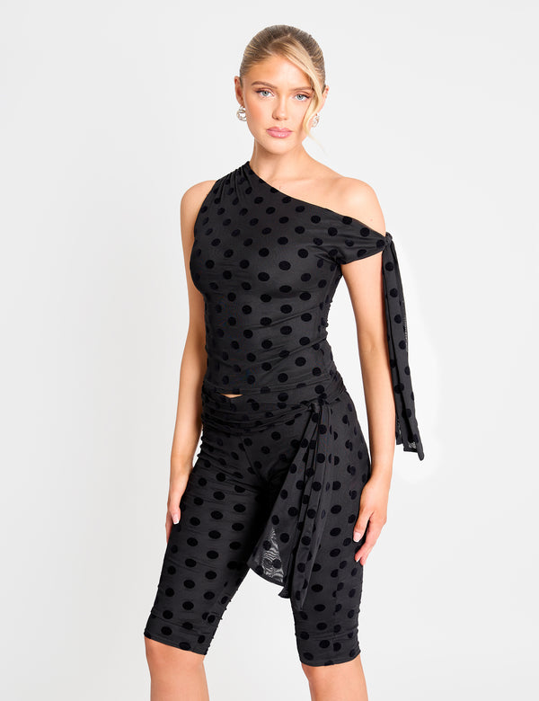 Public Desire Knot Detail Tie Side Polka Dot Devore Capri Pants Black