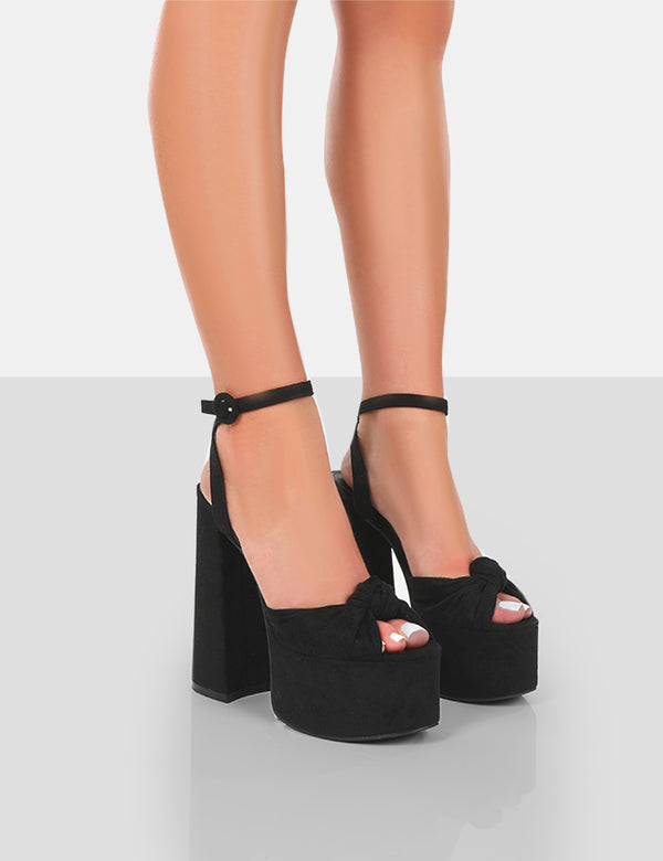 public desire Knot On Black Faux Suede Knotted Platform High Heeled Sandals