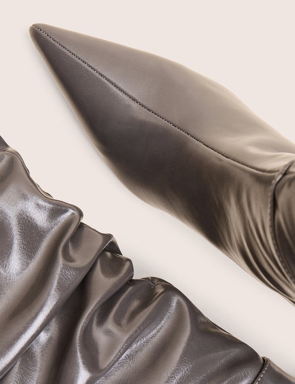 Public Desire La Dolce Vita Slate Grey Rouched Kitten Heel Knee High Boots