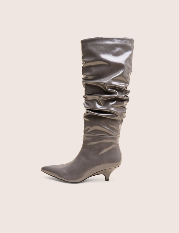 public desire La Dolce Vita Slate Grey Rouched Kitten Heel Knee High Boots