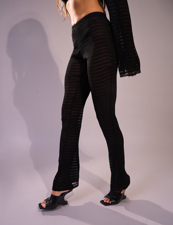 Public Desire Laddered Mesh Straight Leg V Waist Pants Black