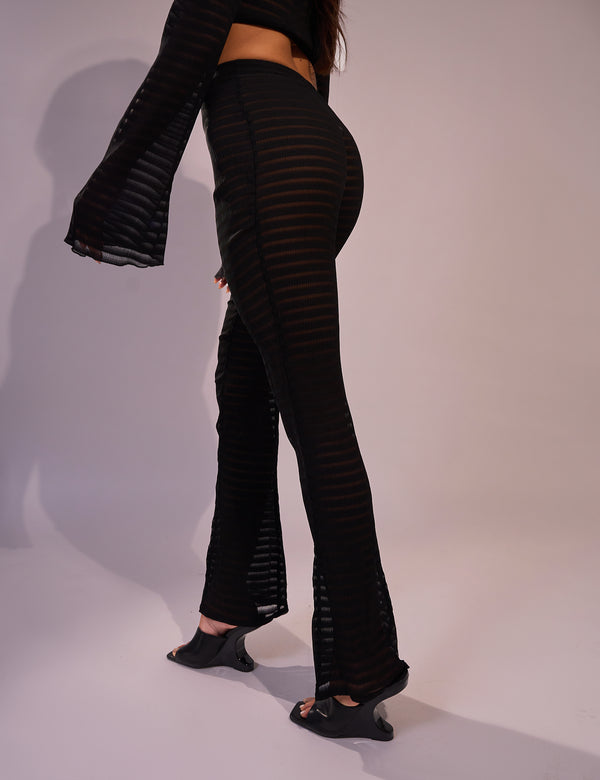 Public Desire Laddered Mesh Straight Leg V Waist Pants Black