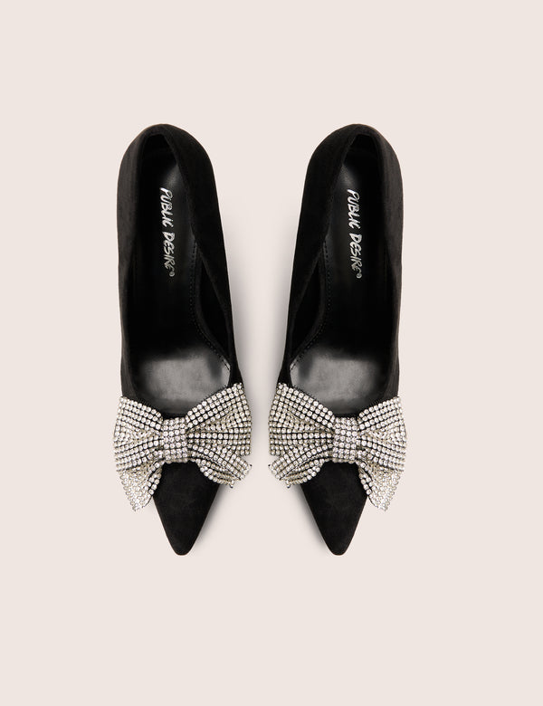 Public Desire Ladies Night Black Embellished Bow Detail Court High Heels