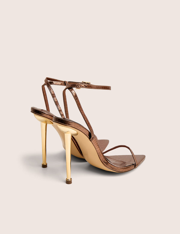 Public Desire Legacy Bronze Croc Barely There Pointed Toe Gold Stiletto Heels