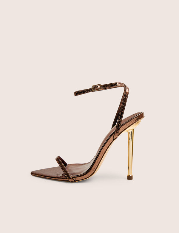 public desire Legacy Bronze Croc Barely There Pointed Toe Gold Stiletto Heels