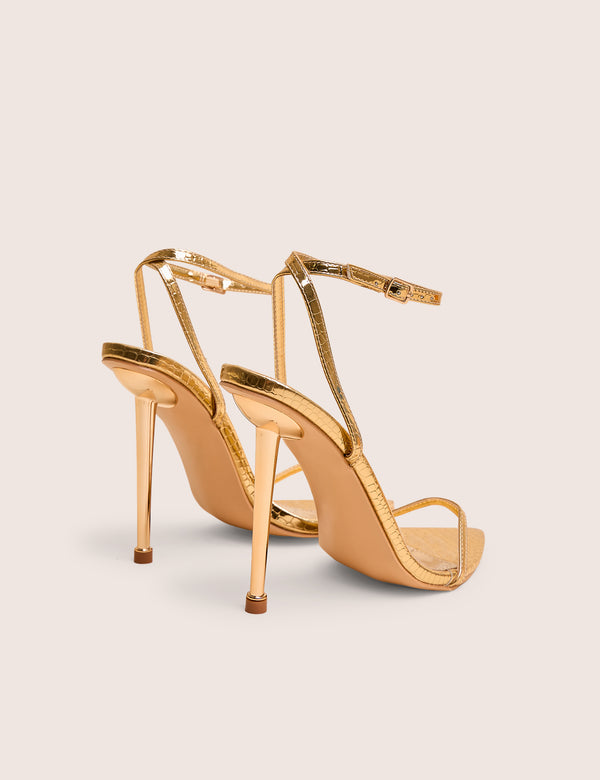 Public Desire Legacy Gold Croc Barely There Pointed Toe Gold Stiletto Heels