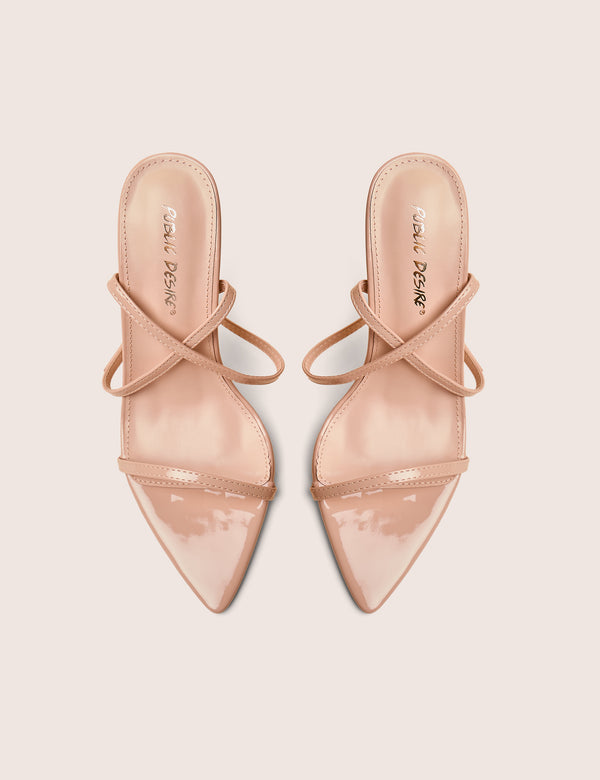 Public Desire Legacy Nude Barely There Pointed Toe Gold Stiletto Heels