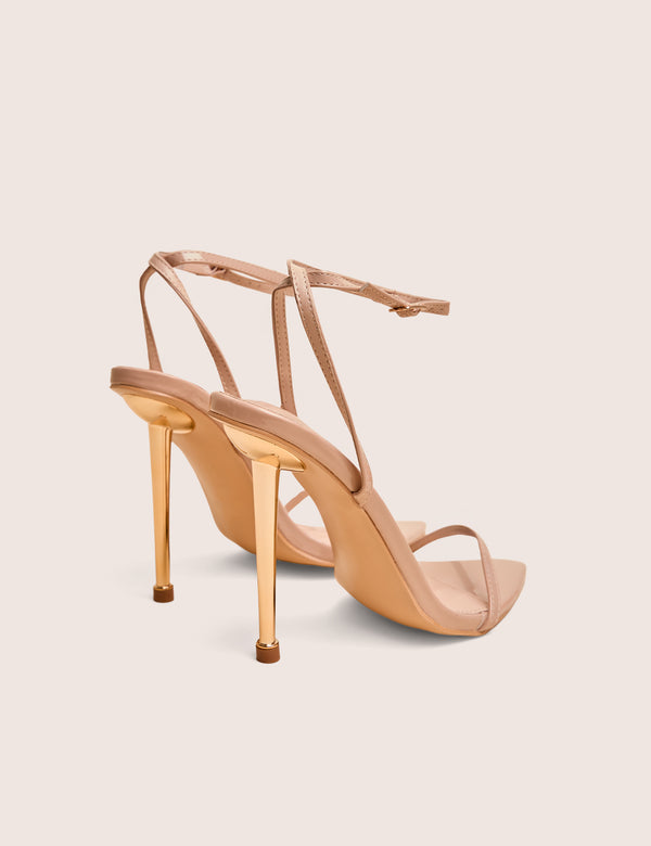 Public Desire Legacy Nude Barely There Pointed Toe Gold Stiletto Heels