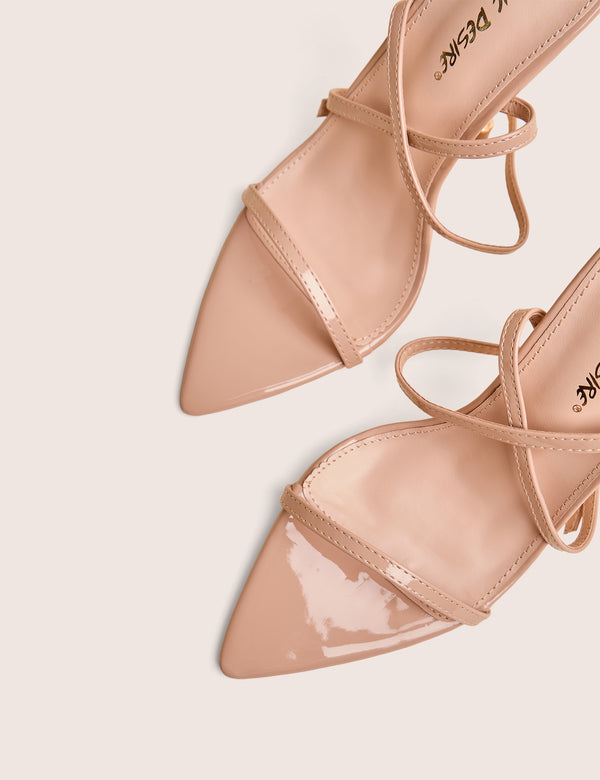 Public Desire Legacy Nude Barely There Pointed Toe Gold Stiletto Heels