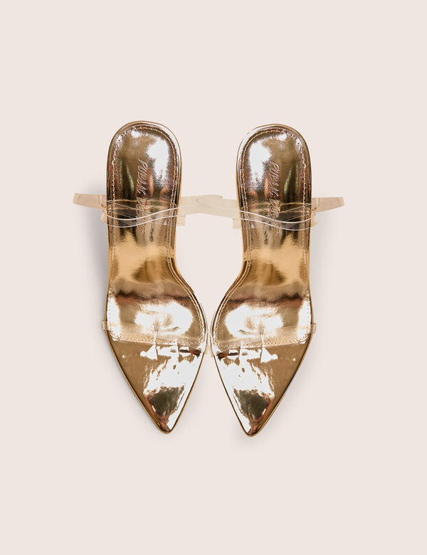 Public Desire Legacy Perspex Mirror Gold Clear Barely There Stiletto High Heels