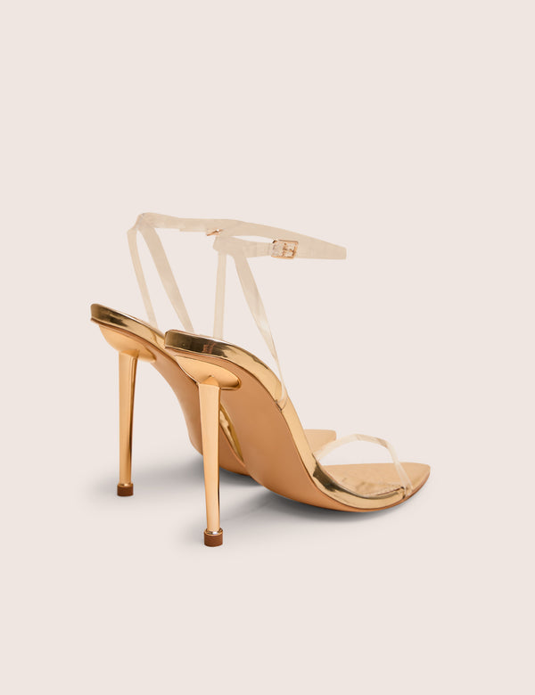 Public Desire Legacy Perspex Mirror Gold Clear Barely There Stiletto High Heels