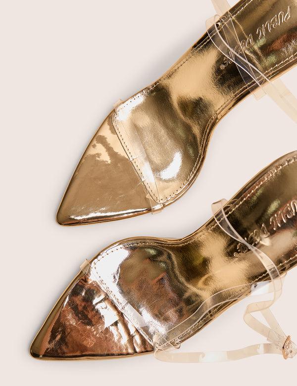 Public Desire Legacy Perspex Mirror Gold Clear Barely There Stiletto High Heels
