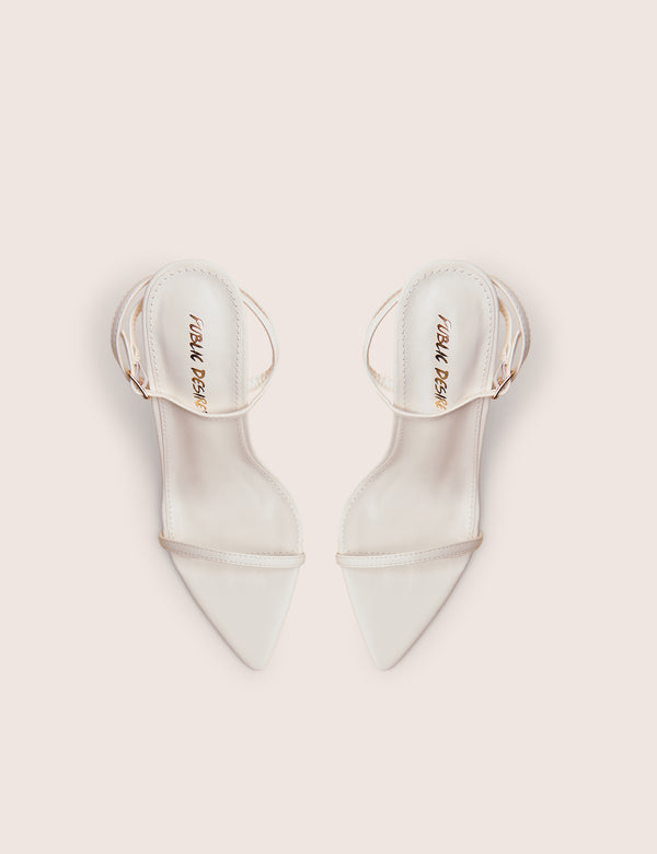 Public Desire Legacy White Barely There Pointed Toe Gold Stiletto Heels