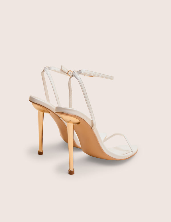 Public Desire Legacy White Barely There Pointed Toe Gold Stiletto Heels