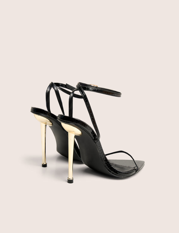 Public Desire Legacy Wide Fit Black Croc Barely There Pointed Toe Stiletto Heels