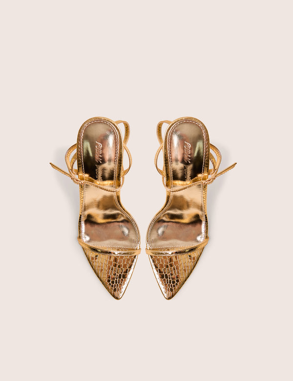 Public Desire Legacy Wide Fit Gold Croc Barely There Pointed Toe Gold Stiletto Heels