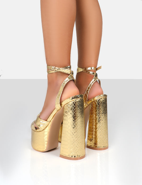 Public Desire Leo Edition Gold Metallic Platform High Heels