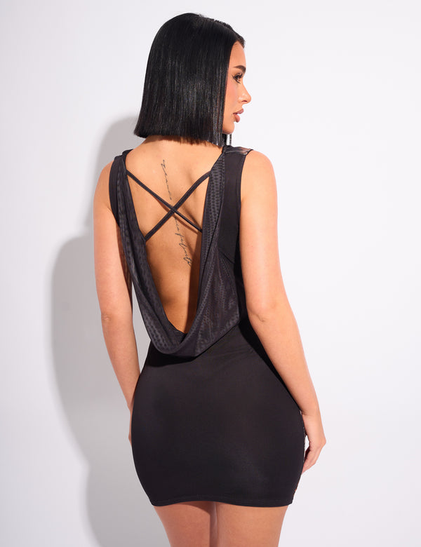 Public Desire Leopard Graphic Cowl Neck Mini Dress Black