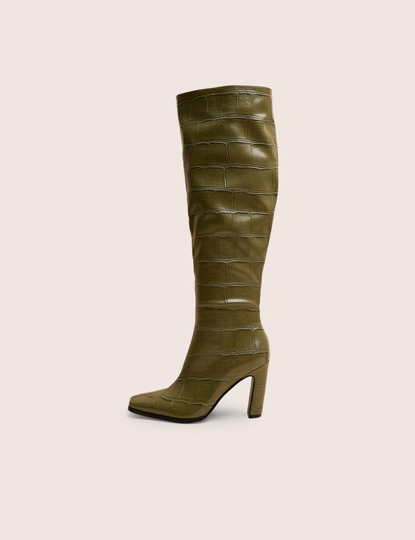 public desire Libre Green Wide Croc Knee High Boots