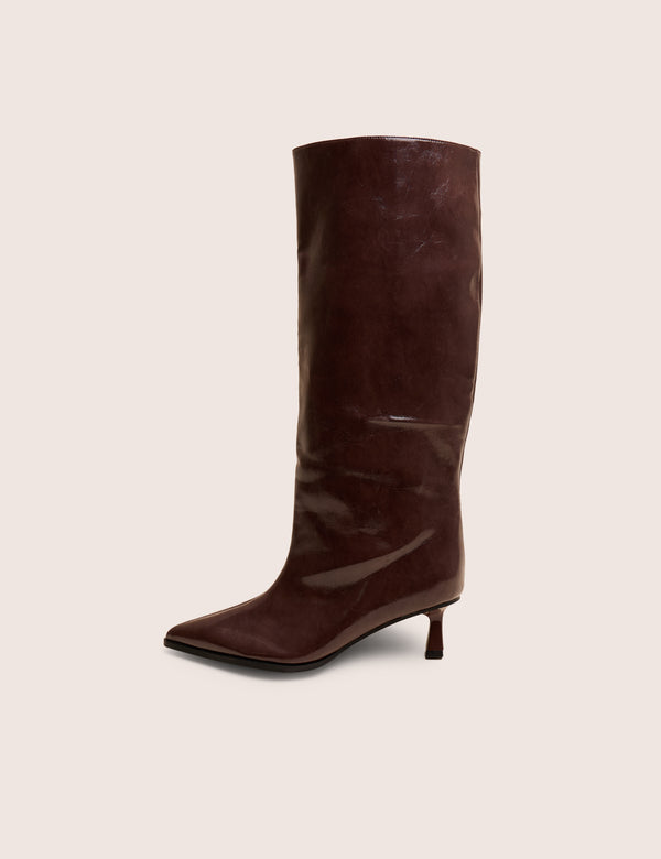 public desire Lola Brown Kitten Heel Knee High Boots