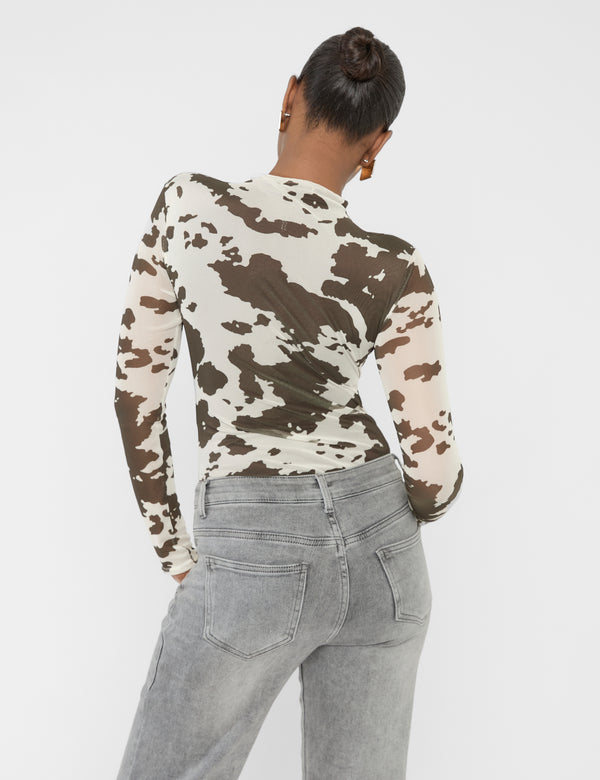 Public Desire Long Sleeve High Neck Bodysuit Cow Print