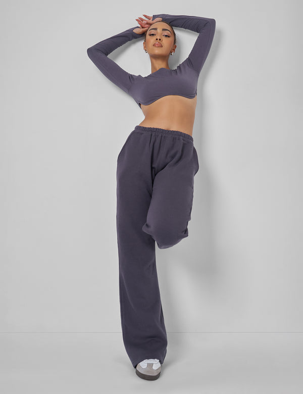 Public Desire Long Sleeve Underbust Crop Top Dark Grey