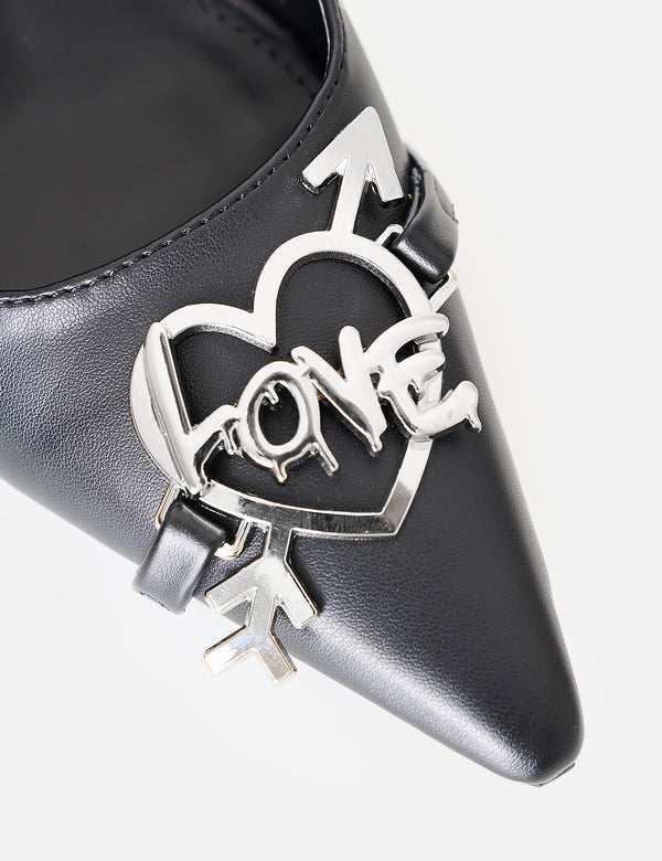 Public Desire Luxe Black Love Hardware Lace Up Silver Stiletto Court Heel