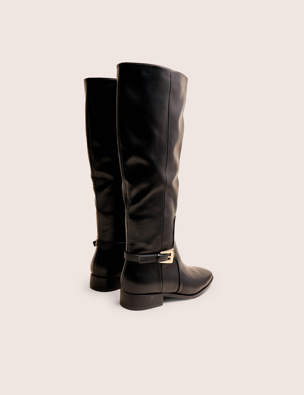 Public Desire Mackie Black Pu Buckle Detail Knee High Riding Boot