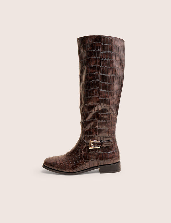 public desire Mackie Brown Croc Buckle Detail Knee High Riding Boot