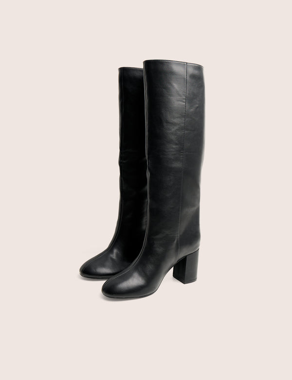 Public Desire Maison Black Pu Knee High Block Heeled Boots