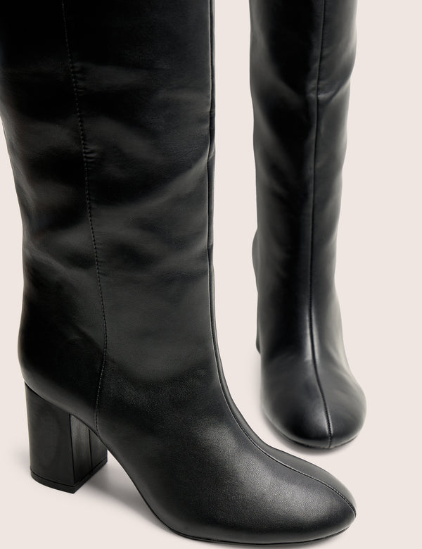 Public Desire Maison Black Pu Knee High Block Heeled Boots