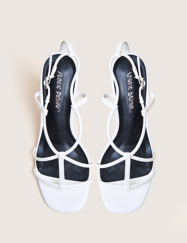 Public Desire Marie White Pu T Bar Strappy Mid Heels