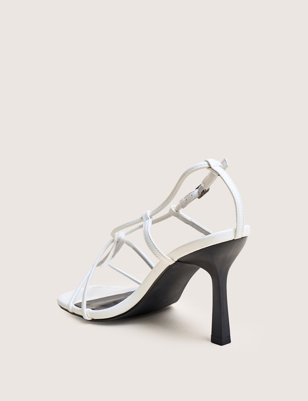 Public Desire Marie White Pu T Bar Strappy Mid Heels