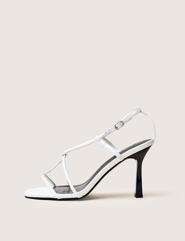 public desire Marie White Pu T Bar Strappy Mid Heels