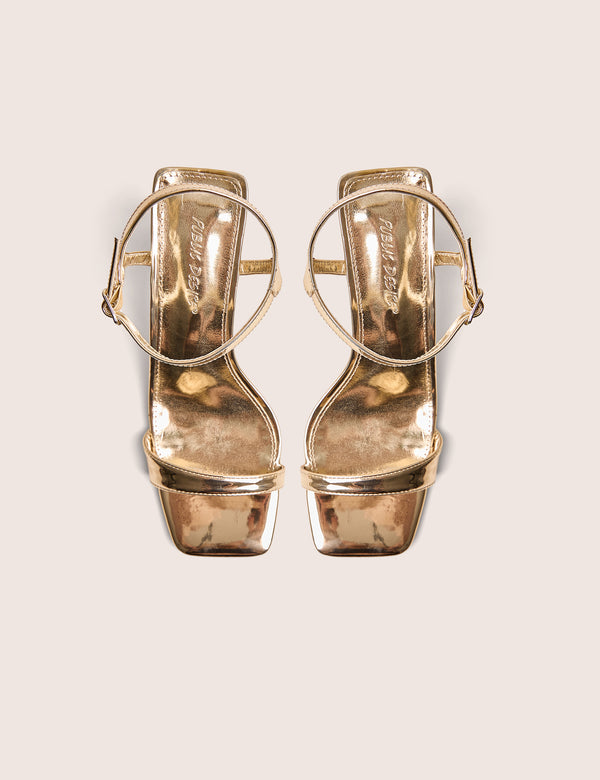 Public Desire Maryse Gold Mirror Pu Barely There Mid Block Heels